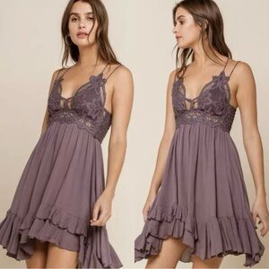 Free People Adella Fairy Grunge Asymmetrical Crochet Mini Slip Dress Purple S